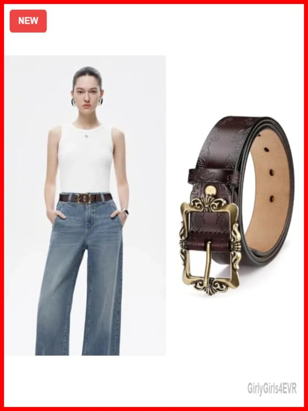 Women's Leather Belt with Pin Buckle for Jeans and Trousers